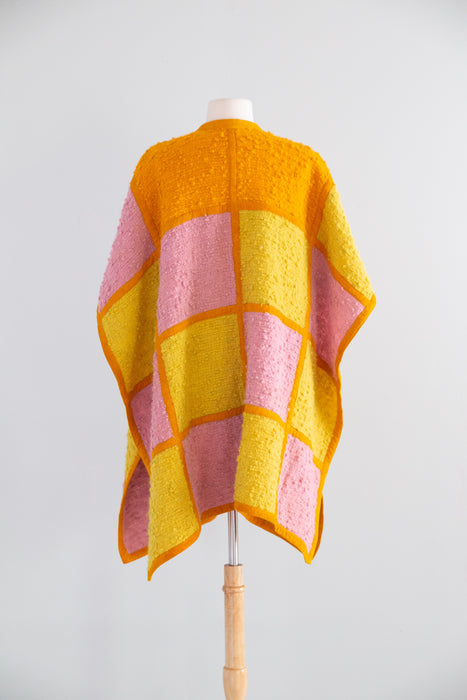 RARE 1960's Bonnie Cashin SILLS Color Block Wool & Suede Poncho / OSFM