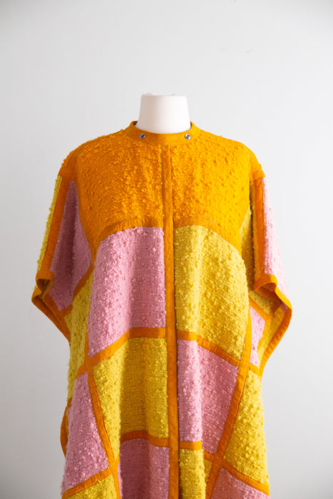 RARE 1960's Bonnie Cashin SILLS Color Block Wool & Suede Poncho / OSFM
