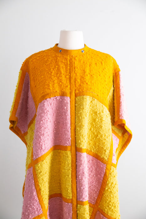 RARE 1960's Bonnie Cashin SILLS Color Block Wool & Suede Poncho / OSFM