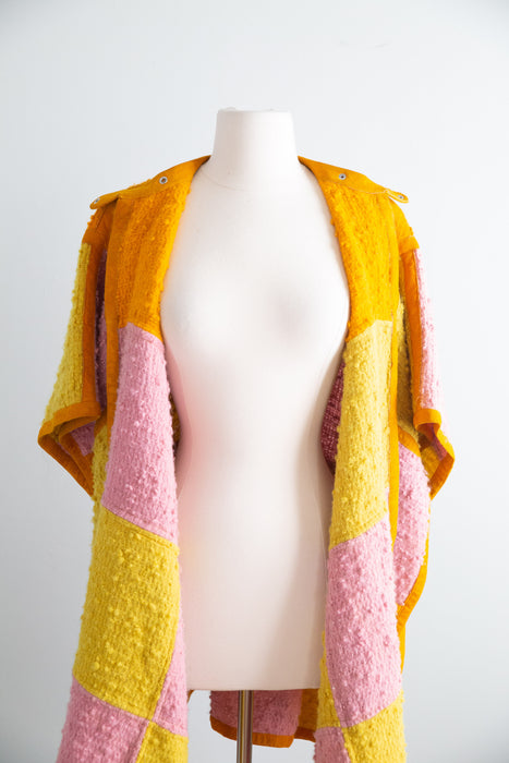 RARE 1960's Bonnie Cashin SILLS Color Block Wool & Suede Poncho / OSFM