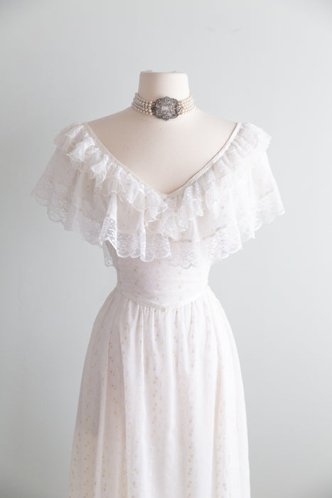 Romantic Vintage 1970's Gunne Sax Cotton Voile Wedding Dress / M