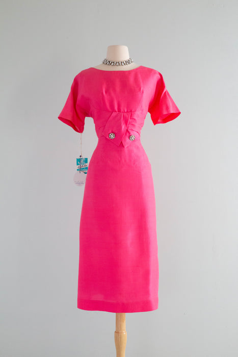 Vintage 1950's Shocking Pink Silk Wiggle Dress NOS Cohen Bros / ML