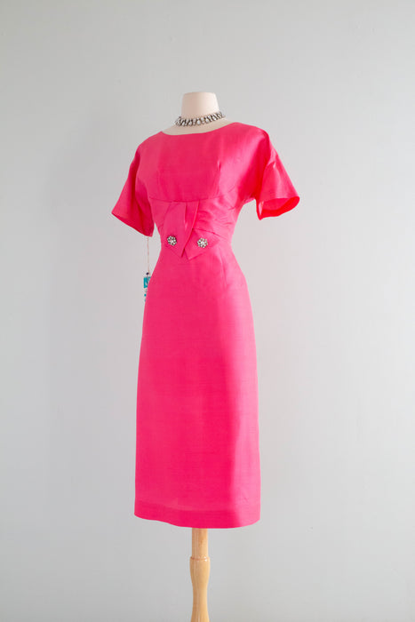 Vintage 1950's Shocking Pink Silk Wiggle Dress NOS Cohen Bros / ML