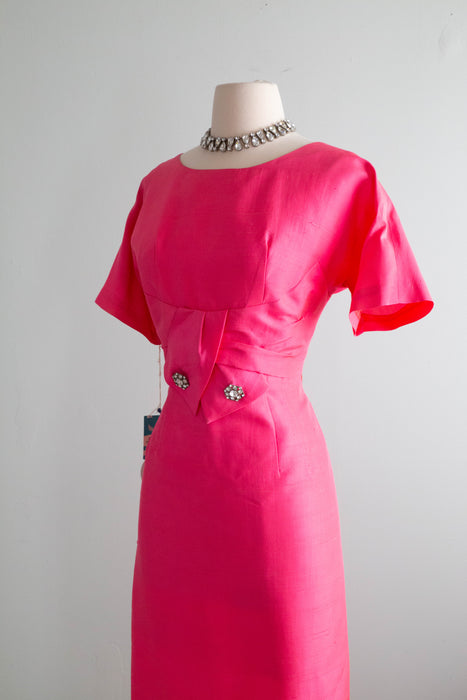 Vintage 1950's Shocking Pink Silk Wiggle Dress NOS Cohen Bros / ML