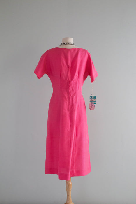 Vintage 1950's Shocking Pink Silk Wiggle Dress NOS Cohen Bros / ML