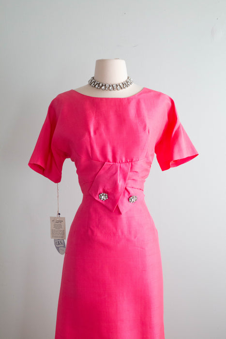 Vintage 1950's Shocking Pink Silk Wiggle Dress NOS Cohen Bros / ML