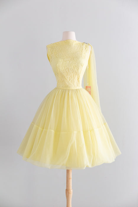 Prettiest Late 1950's Lemon Chiffon Party Dress By Loma, New With Original Tags / M