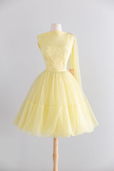 Prettiest Late 1950's Lemon Chiffon Party Dress By Loma, New With Original Tags / M