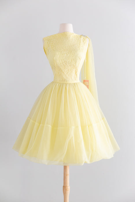 Prettiest Late 1950's Lemon Chiffon Party Dress By Loma, New With Original Tags / M