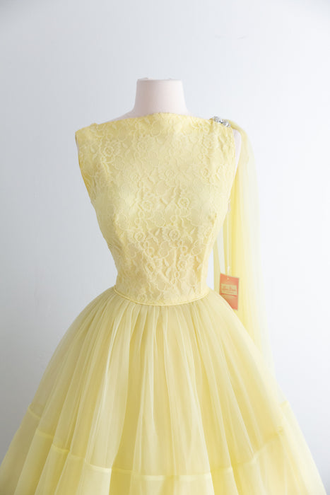 Prettiest Late 1950's Lemon Chiffon Party Dress By Loma, New With Original Tags / M