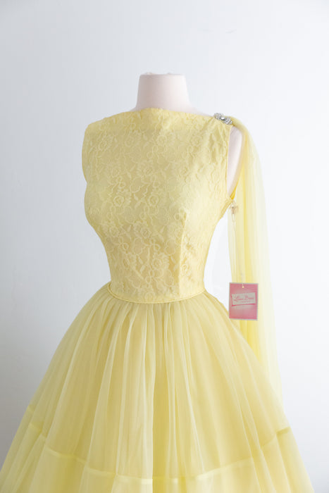 Prettiest Late 1950's Lemon Chiffon Party Dress By Loma, New With Original Tags / M