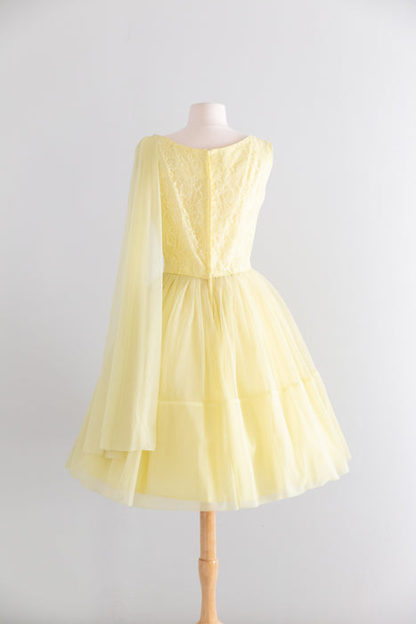 Prettiest Late 1950's Lemon Chiffon Party Dress By Loma, New With Original Tags / M