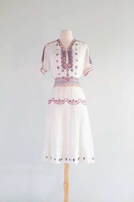Exquisite 1920's Hand Embroidered Hungarian Peasant Dress / M Xtabay Vintage Exquisite 1920's Hand Embroidered Hungarian Peasant Dress / M Xtabay Vintage