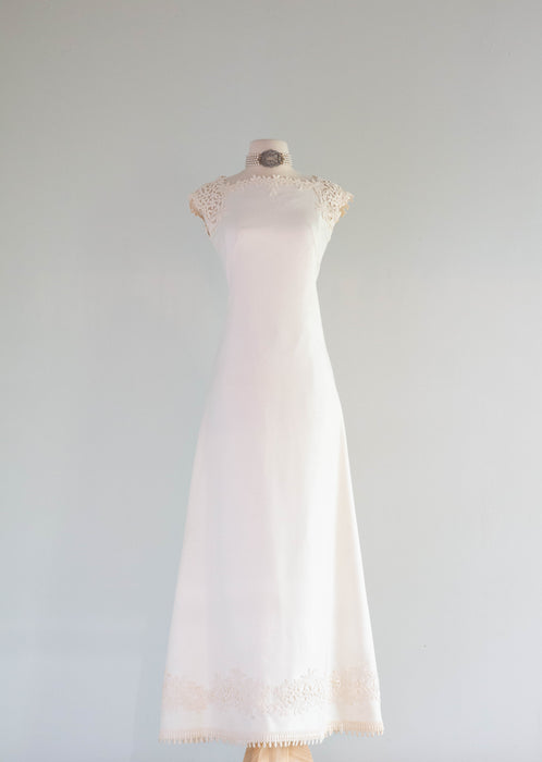 Elegant 1960's Ivory Wedding Gown With Floral Lace & Watteau Train / S Xtabay Vintage Elegant 1960's Ivory Wedding Gown With Floral Lace & Watteau Train / S Xtabay Vintage