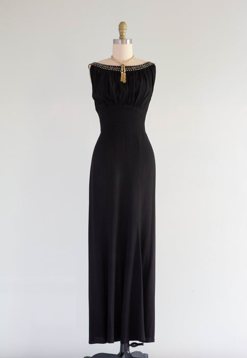 Iconic 1930's Old Hollywood Black Studded Rayon Bias Cut Evening Dress Xtabay Vintage Iconic 1930's Old Hollywood Black Studded Rayon Bias Cut Evening Dress Xtabay Vintage