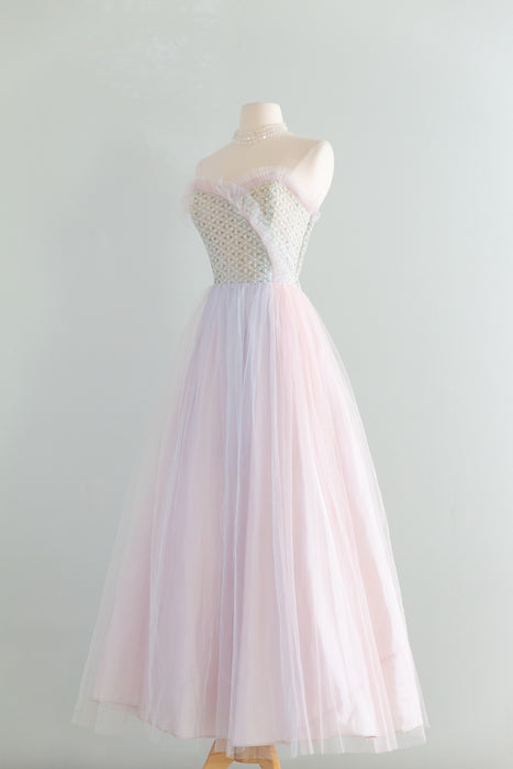 Ethereal 1950's Unicorn Pastel Tulle and Lace Prom Gown / S