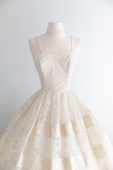 Classic Late 1950's Ivory Lace Cupcake Wedding Dress / S