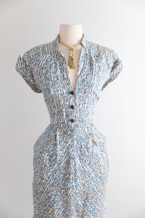 Rare 1940's Adele Simpson Picasso Inspired Abstract Face Print Dress / M