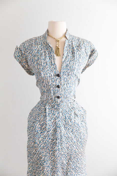 Rare 1940's Adele Simpson Picasso Inspired Abstract Face Print Dress / M