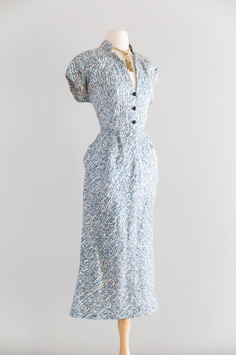 Rare 1940's Adele Simpson Picasso Inspired Abstract Face Print Dress / M