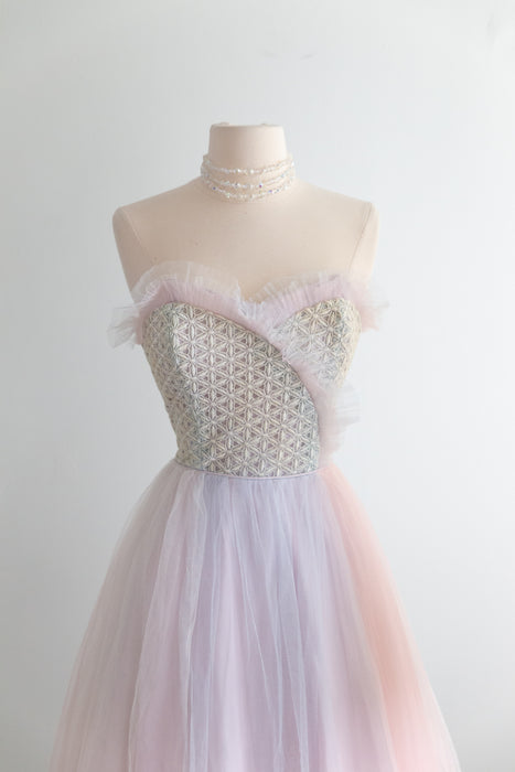Ethereal 1950's Unicorn Pastel Tulle and Lace Prom Gown / S