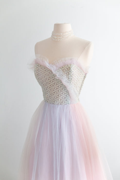 Ethereal 1950's Unicorn Pastel Tulle and Lace Prom Gown / S