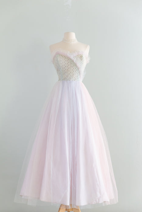 Ethereal 1950's Unicorn Pastel Tulle and Lace Prom Gown / S