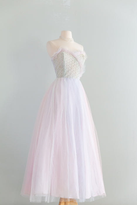 Ethereal 1950's Unicorn Pastel Tulle and Lace Prom Gown / S