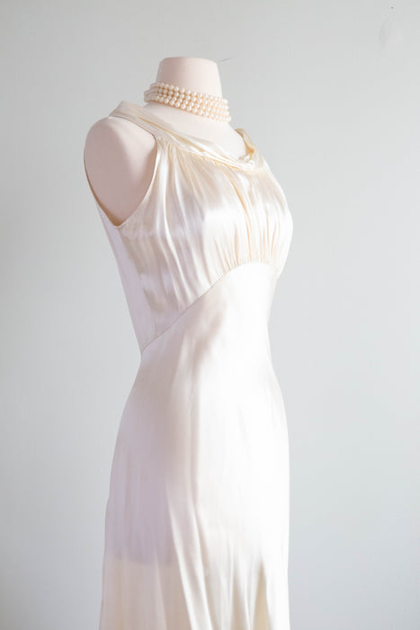 Vintage 1930's Bias Cut Wedding Gown In Gleaming Satin /  SM Petite