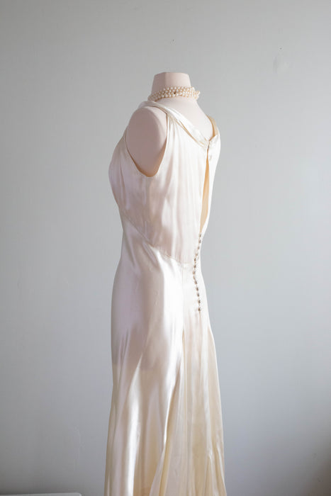 Vintage 1930's Bias Cut Wedding Gown In Gleaming Satin /  SM Petite