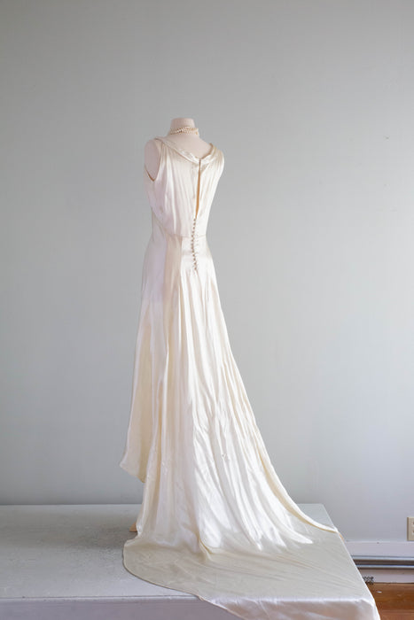 Vintage 1930's Bias Cut Wedding Gown In Gleaming Satin /  SM Petite