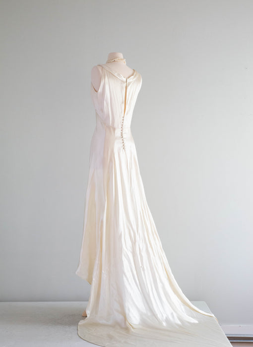 Vintage 1930's Bias Cut Wedding Gown In Gleaming Satin /  SM Petite