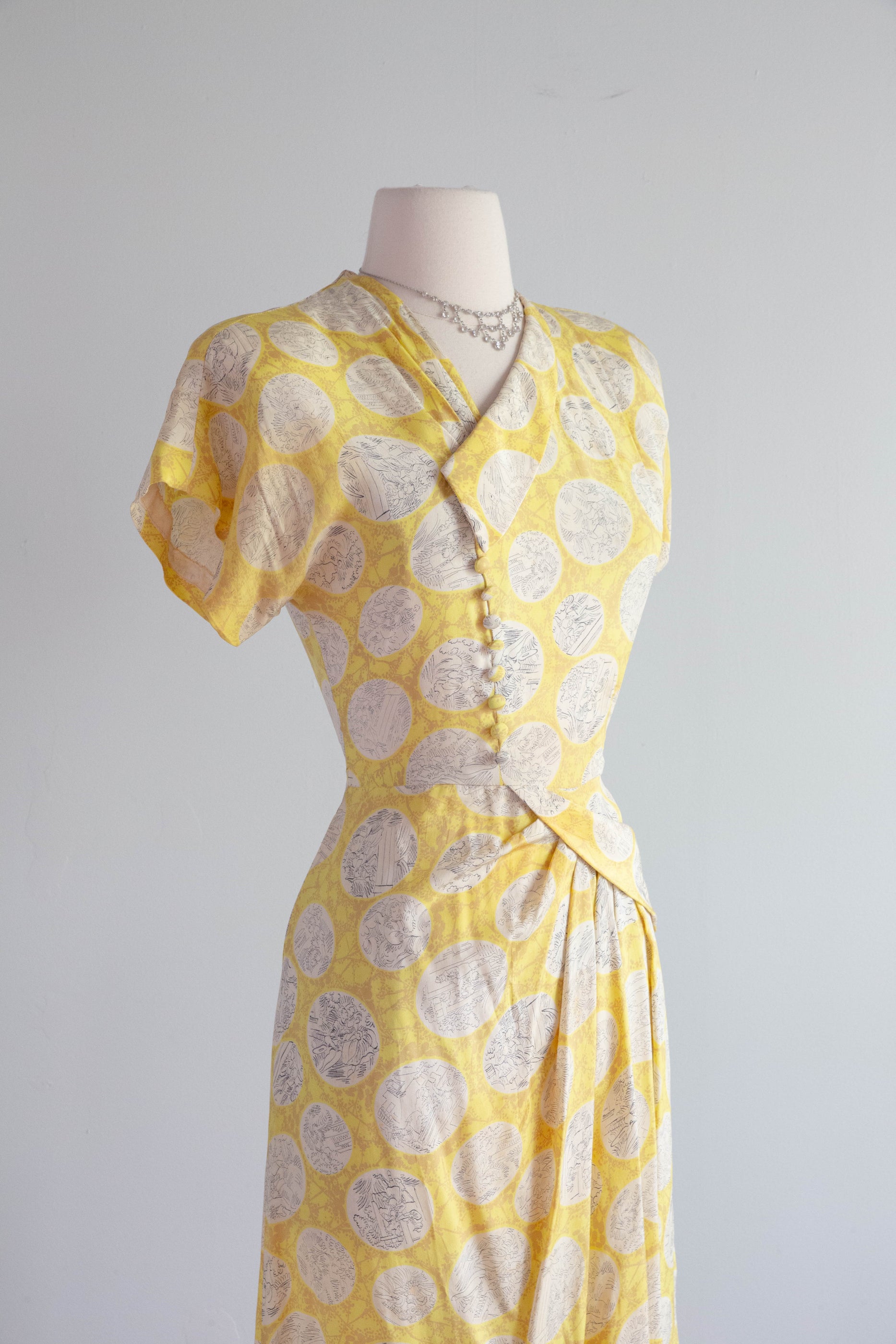 1940s Mustard Gold Iridescent Stripe Silk Blend Dress | XS/S
