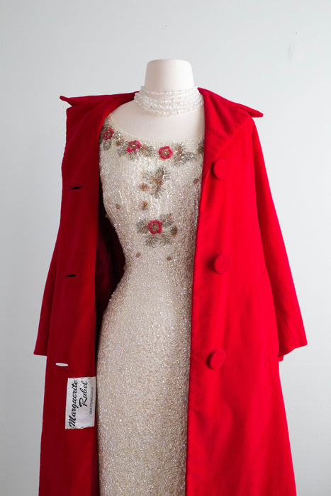 Fabulous 1960's Cerise Velvet Evening Coat By Marguerite Rubel / M