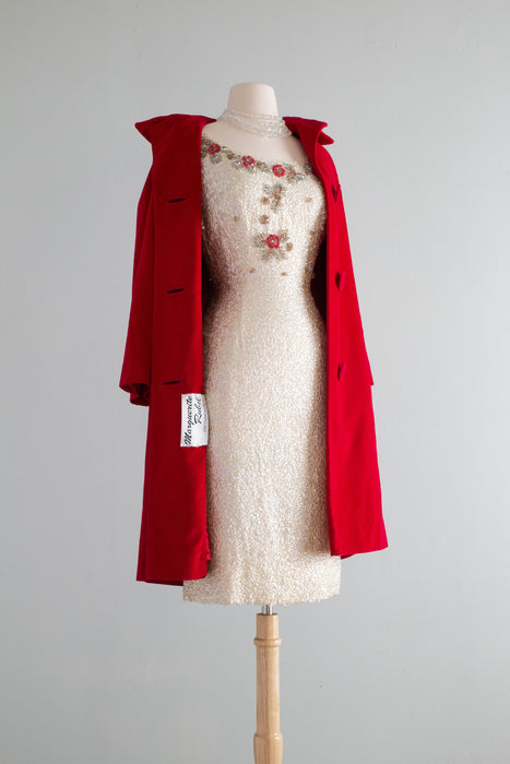 Fabulous 1960's Cerise Velvet Evening Coat By Marguerite Rubel / M