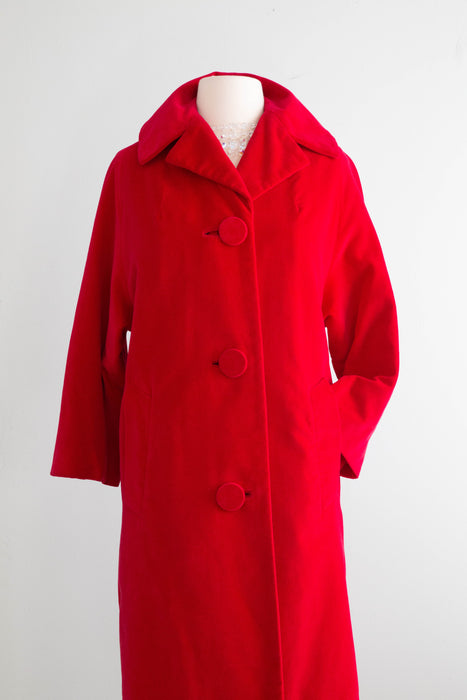 Fabulous 1960's Cerise Velvet Evening Coat By Marguerite Rubel / M