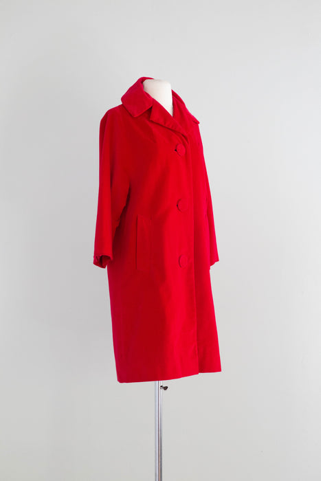 Fabulous 1960's Cerise Velvet Evening Coat By Marguerite Rubel / M