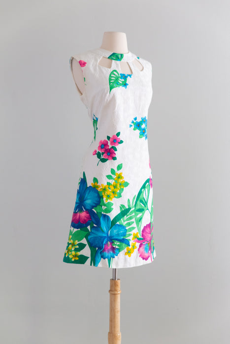 Chic 1960's Tropical Print Cotton Shift Dress / M