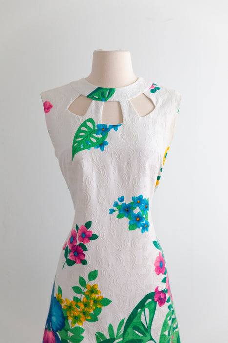 Chic 1960's Tropical Print Cotton Shift Dress / M