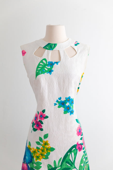 Chic 1960's Tropical Print Cotton Shift Dress / M