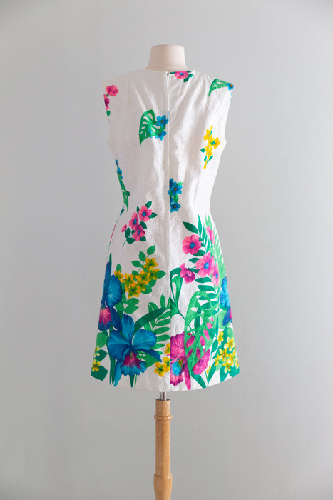Chic 1960's Tropical Print Cotton Shift Dress / M
