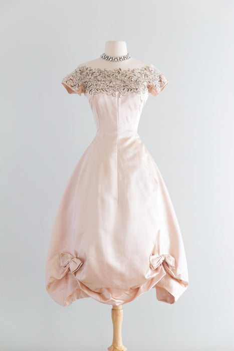 Stunning 1950's Harvey Berin Demi Couture Ballet Pink Silk Satin Cocktail Dress / Small