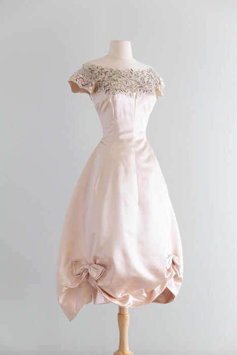 Stunning 1950's Harvey Berin Demi Couture Ballet Pink Silk Satin Cocktail Dress / Small