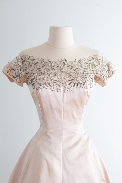 Stunning 1950's Harvey Berin Demi Couture Ballet Pink Silk Satin Cocktail Dress / Small