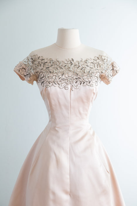 Stunning 1950's Harvey Berin Demi Couture Ballet Pink Silk Satin Cocktail Dress / Small
