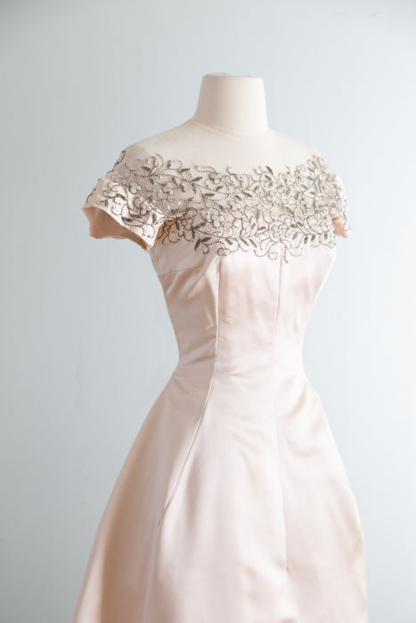 Stunning 1950's Harvey Berin Demi Couture Ballet Pink Silk Satin Cocktail Dress / Small