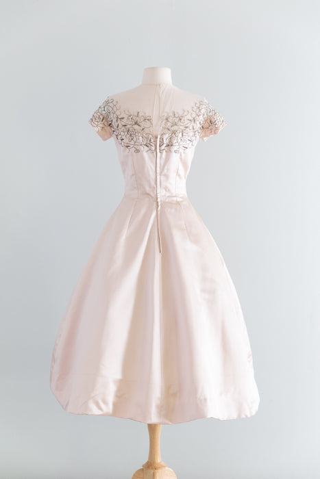 Stunning 1950's Harvey Berin Demi Couture Ballet Pink Silk Satin Cocktail Dress / Small