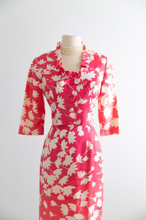 Fabulous 1960's Spring Floral Dress & Jacket Set / Small