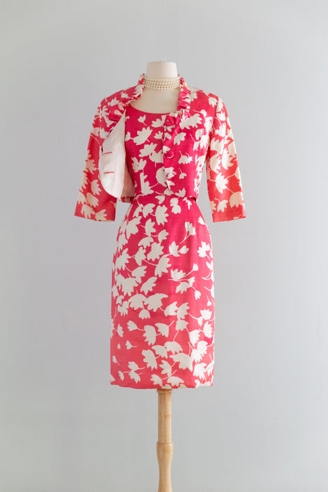 Fabulous 1960's Spring Floral Dress & Jacket Set / Small