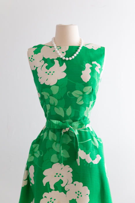 Adorable Early 1970's Kelly Green Cotton Wrap Dress By Malia / M
